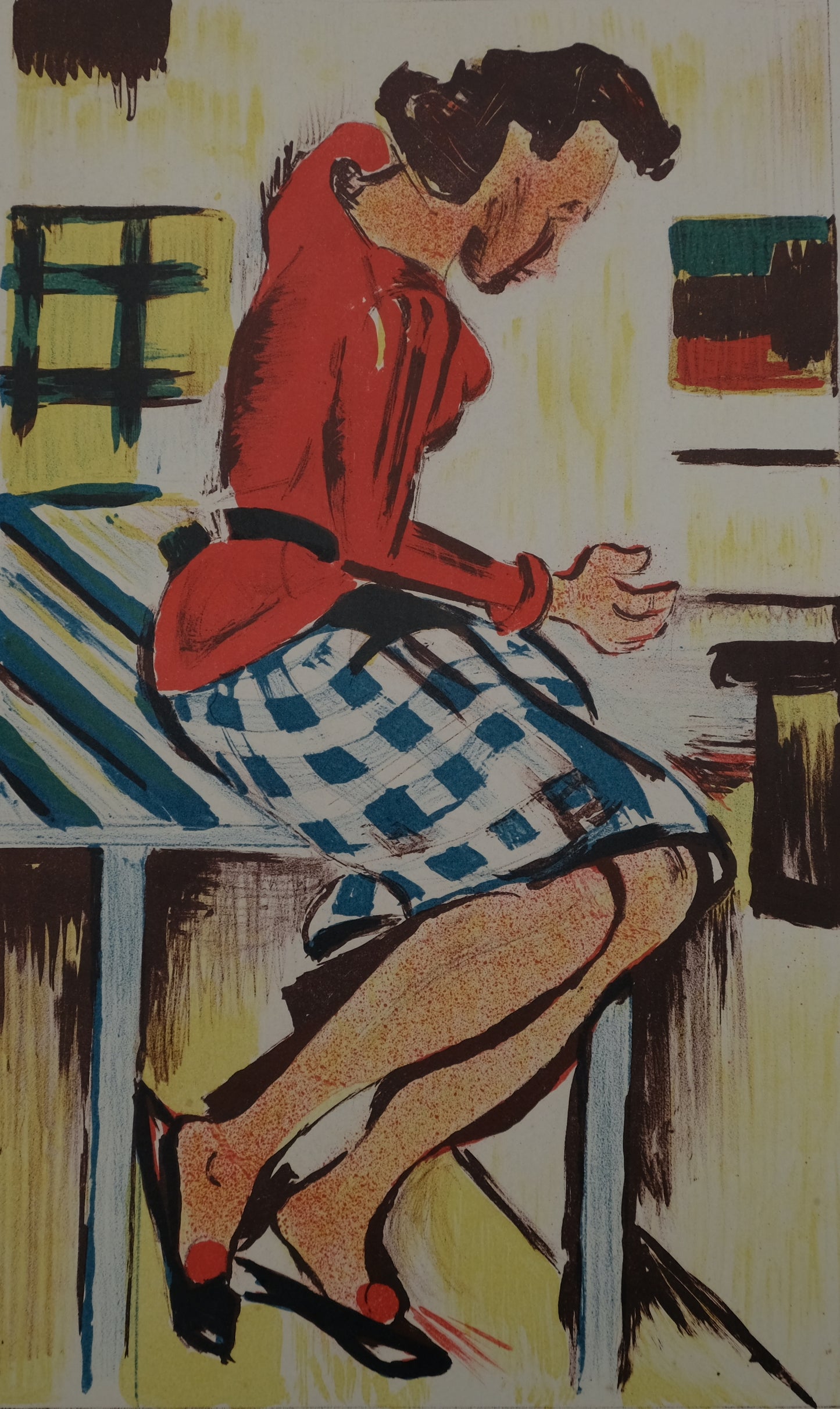 François DESNOYER : La femme au comptoir - Lithographie originale signée