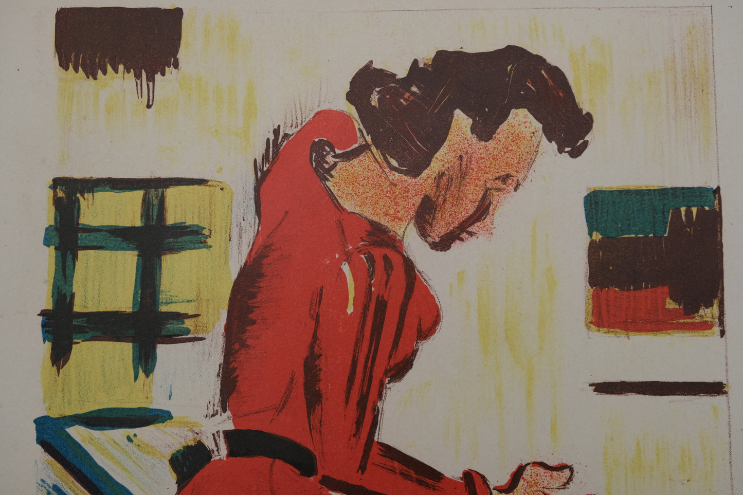François DESNOYER : La femme au comptoir - Lithographie originale signée