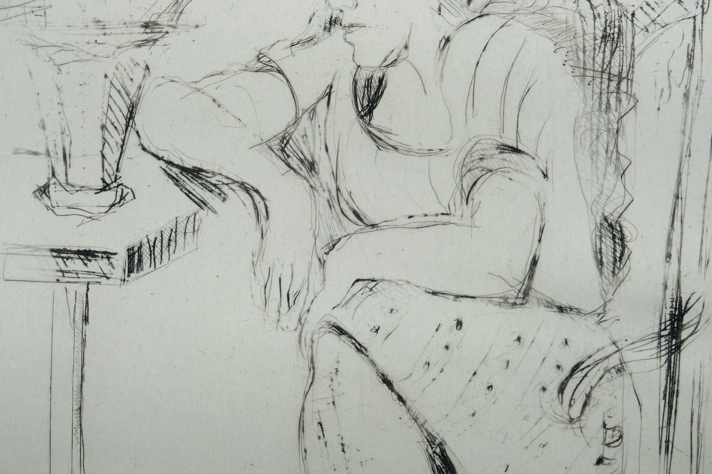 François DESNOYER : La femme accoudée au guéridon - Gravure originale signée