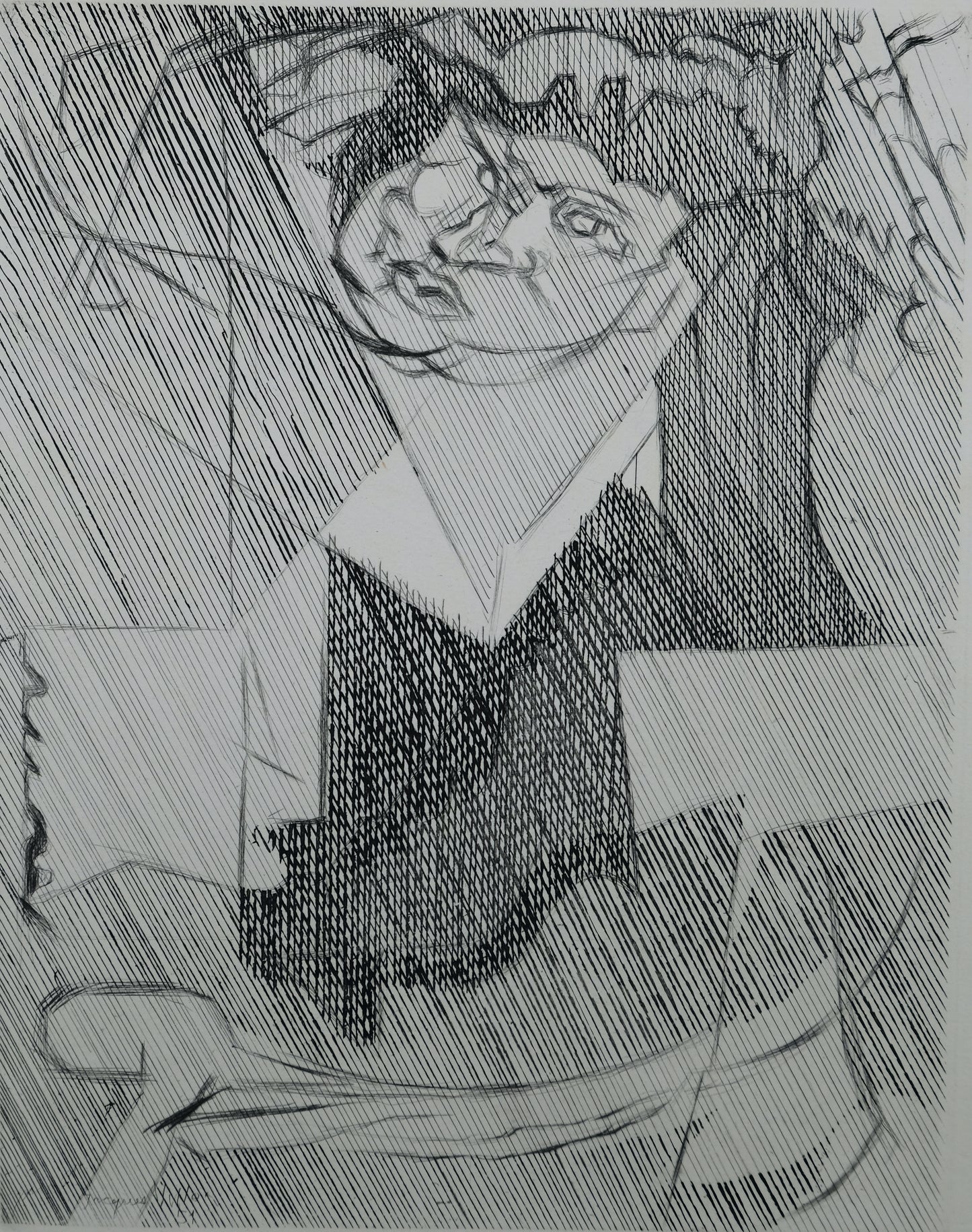 Jacques VILLON : Homme cubiste - Gravure originale signée