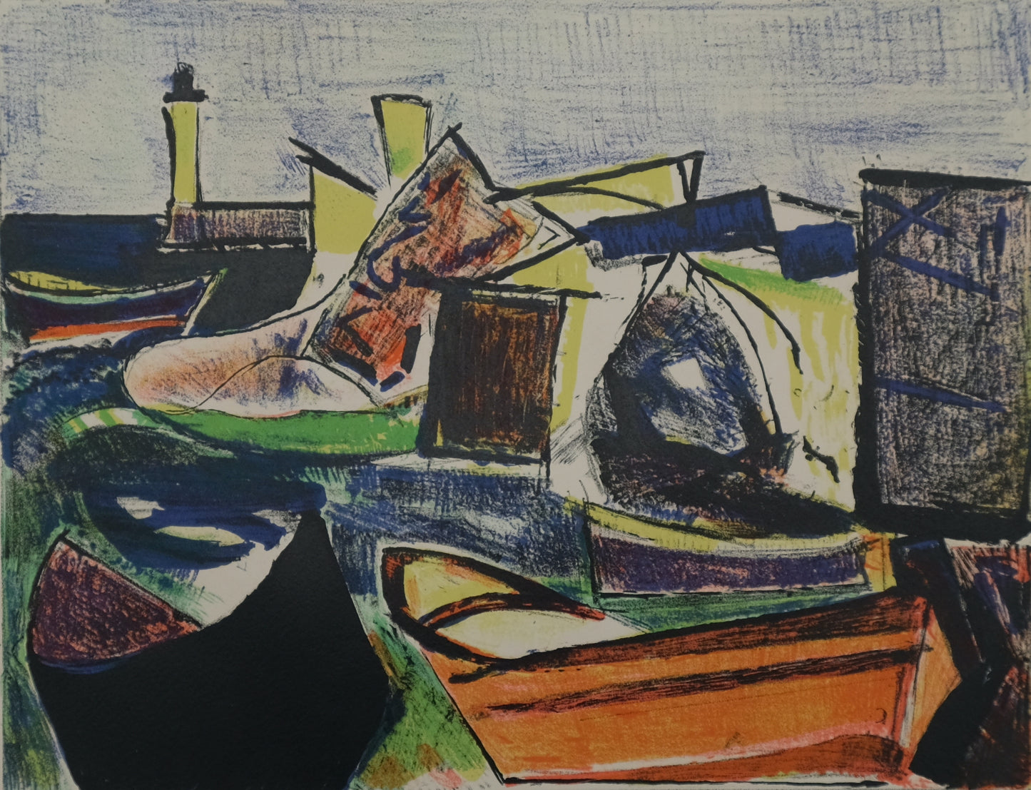François DESNOYER : Le port de Sète - Lithographie originale signée