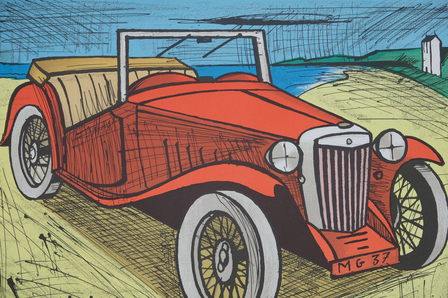 Bernard BUFFET : L'automobile - Lithographie originale signée