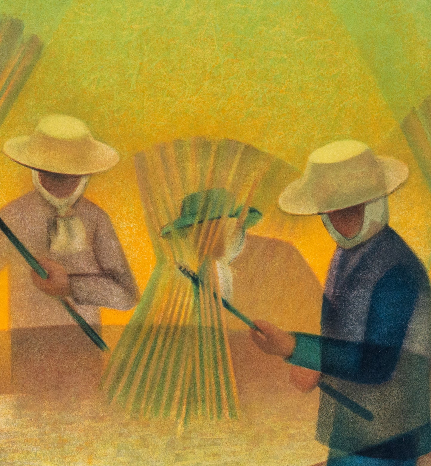 Louis TOFFOLI : Batteurs de riz en Thaïlande - Lithographie originale signée