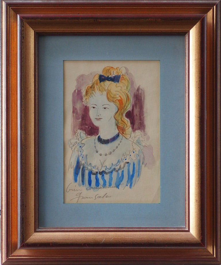 Emilio GRAU SALA : Jeune fille blonde - Aquarelle originale signée