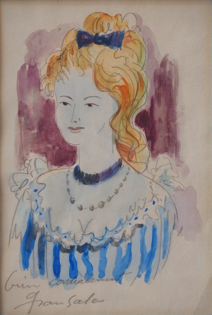 Emilio GRAU SALA : Jeune fille blonde - Aquarelle originale signée