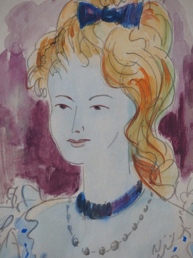 Emilio GRAU SALA : Jeune fille blonde - Aquarelle originale signée