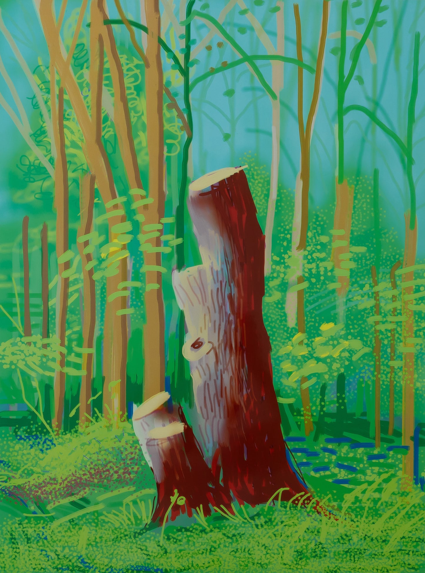 David HOCKNEY : Tronc d'arbre en forêt - Affiche originale en couleurs