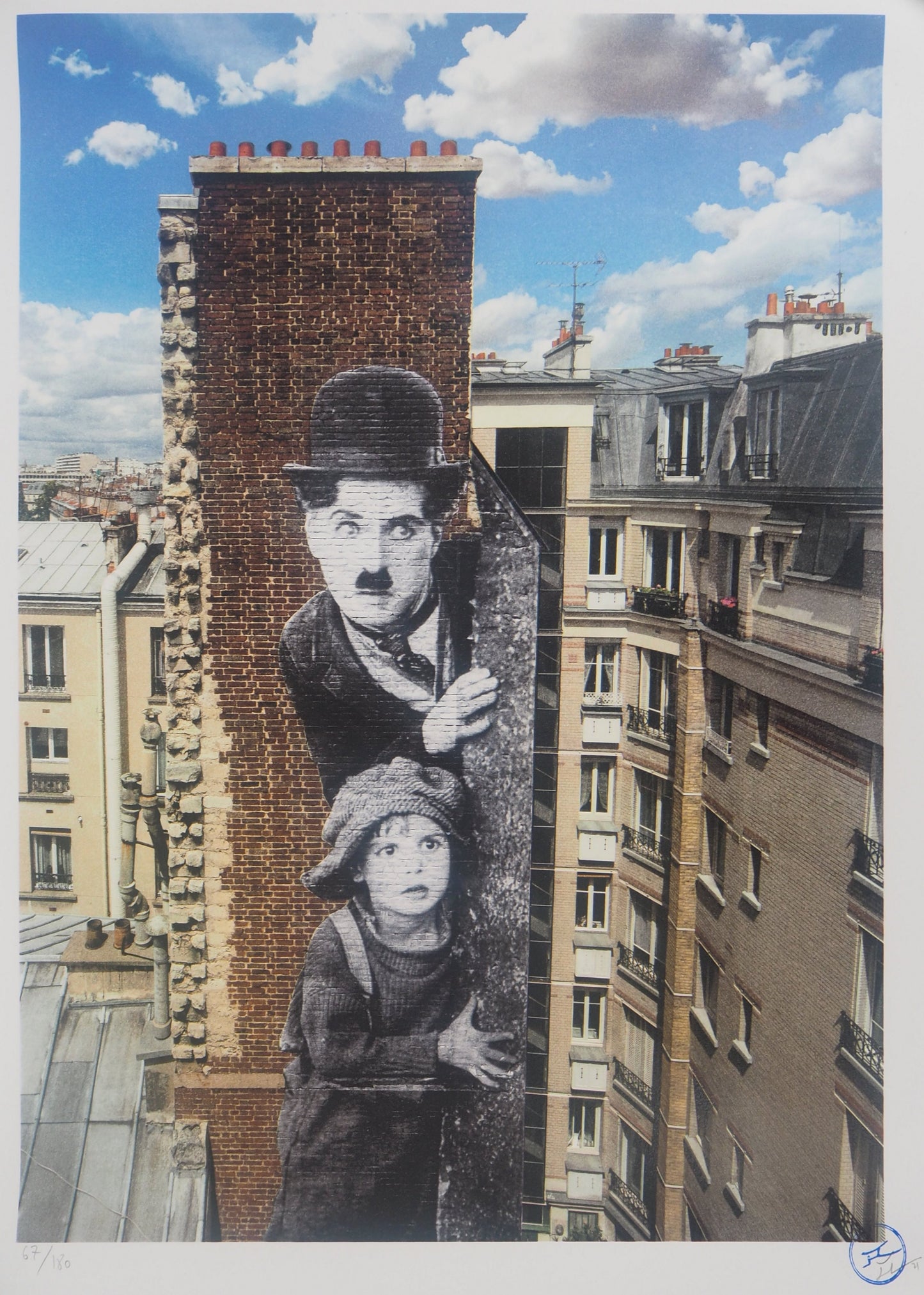 JR : Hommage à Charlie Chaplin - Lithographie originale signée
