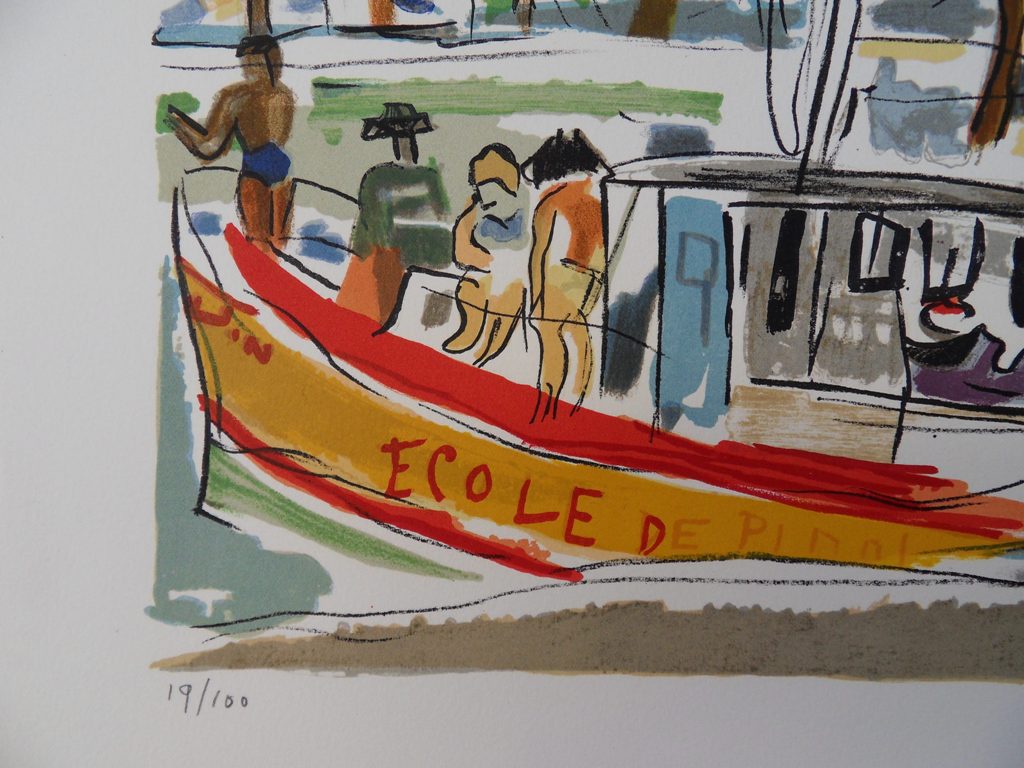 François DESNOYER : Le port de Saint-Raphaël - Lithographie originale signée