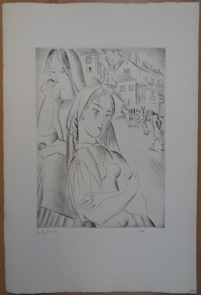 Mily POSSOZ : Les jeunes filles du village - Gravure originale signée