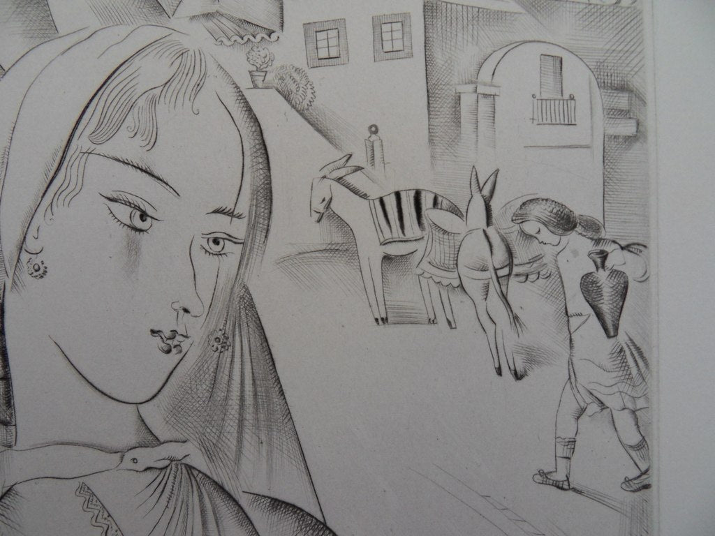 Mily POSSOZ : Les jeunes filles du village - Gravure originale signée