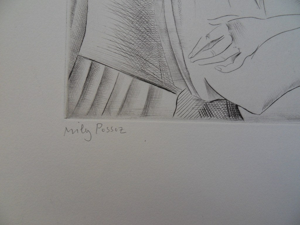 Mily POSSOZ : Les jeunes filles du village - Gravure originale signée