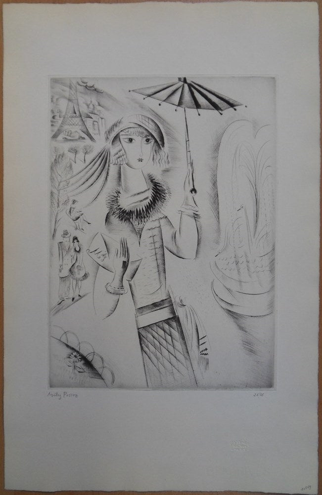 Mily POSSOZ : Jeune fille à l'ombrelle - Gravure originale signée
