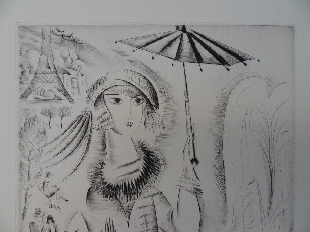 Mily POSSOZ : Jeune fille à l'ombrelle - Gravure originale signée