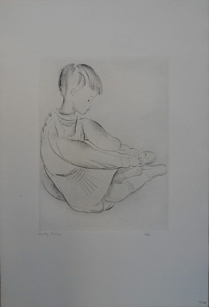 Mily POSSOZ : Le petit garçon s'habille - Gravure originale signée