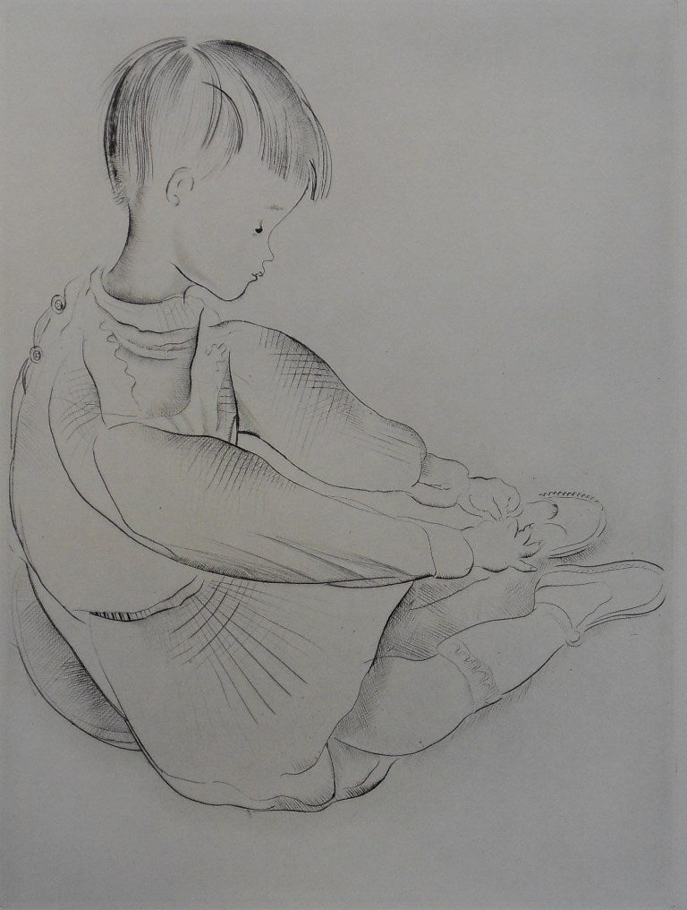 Mily POSSOZ : Le petit garçon s'habille - Gravure originale signée