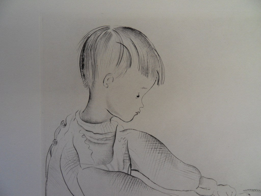 Mily POSSOZ : Le petit garçon s'habille - Gravure originale signée