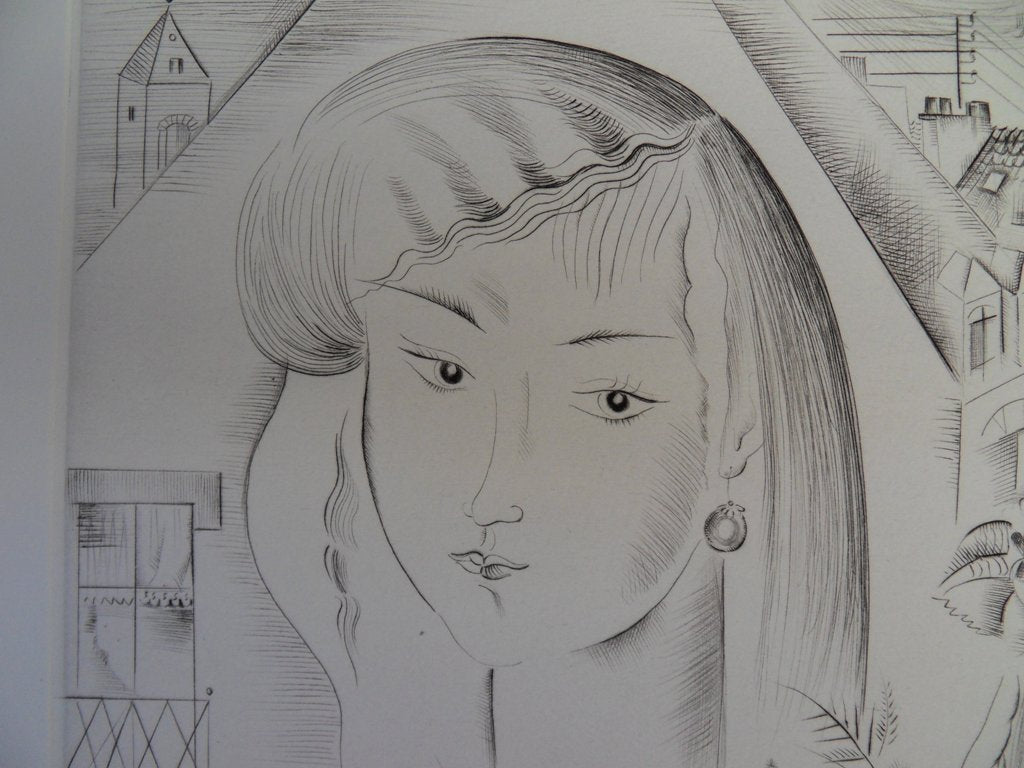 Mily POSSOZ : La jeune fille au bouquet - Gravure originale signée