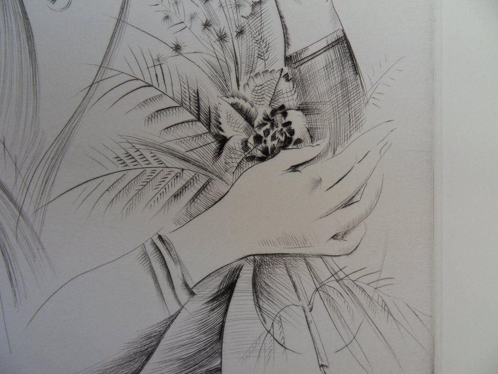 Mily POSSOZ : La jeune fille au bouquet - Gravure originale signée