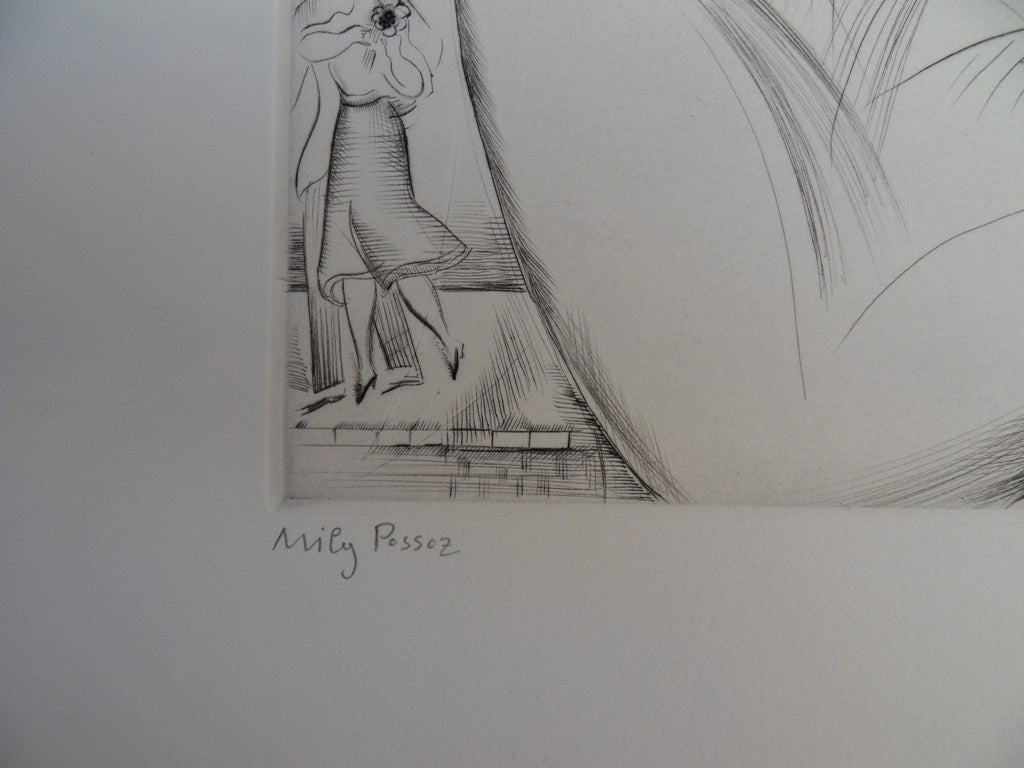 Mily POSSOZ : La jeune fille au bouquet - Gravure originale signée