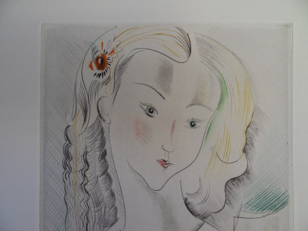 Mily POSSOZ : Jeune fille pensive - Eau-forte originale signée