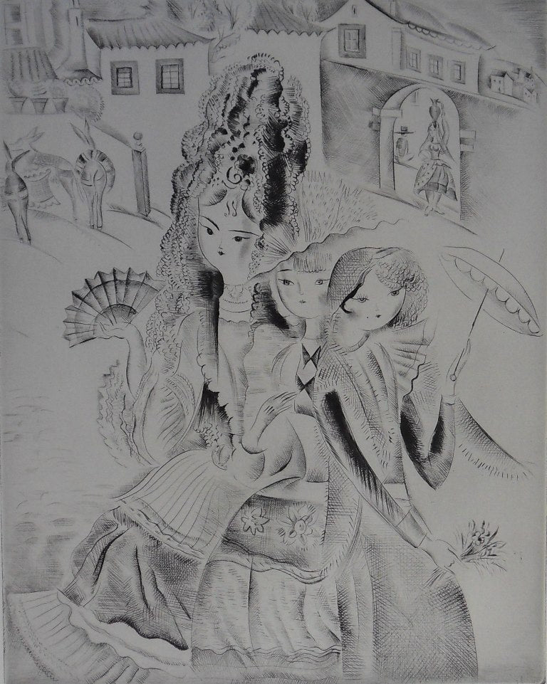 Mily POSSOZ : Jeune fille coquette - Gravure originale signée