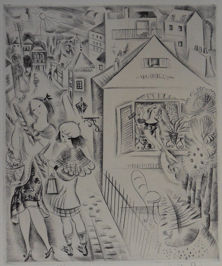Mily POSSOZ : Les jeunes filles en promenade - Gravure originale signée
