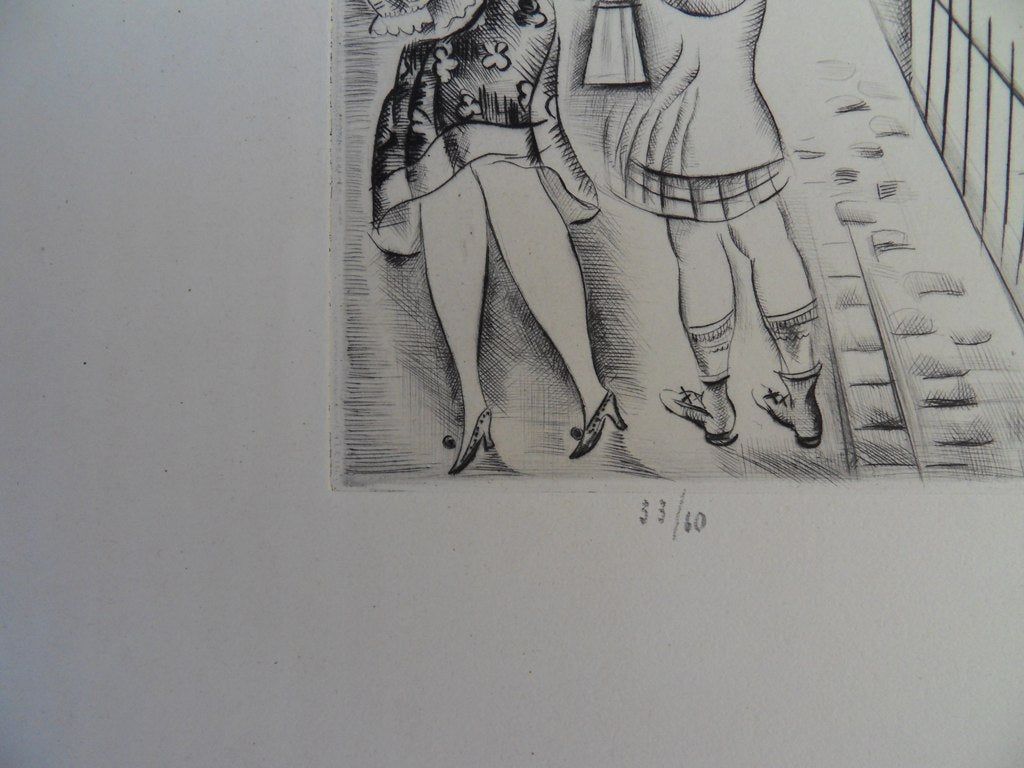 Mily POSSOZ : Les jeunes filles en promenade - Gravure originale signée