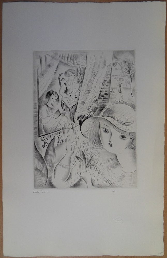 Mily POSSOZ : Jeunes filles au jardin - Gravure originale signée