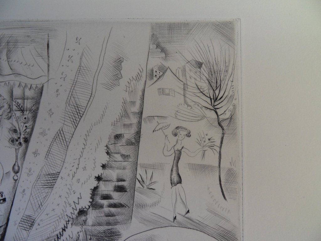Mily POSSOZ : Jeunes filles au jardin - Gravure originale signée