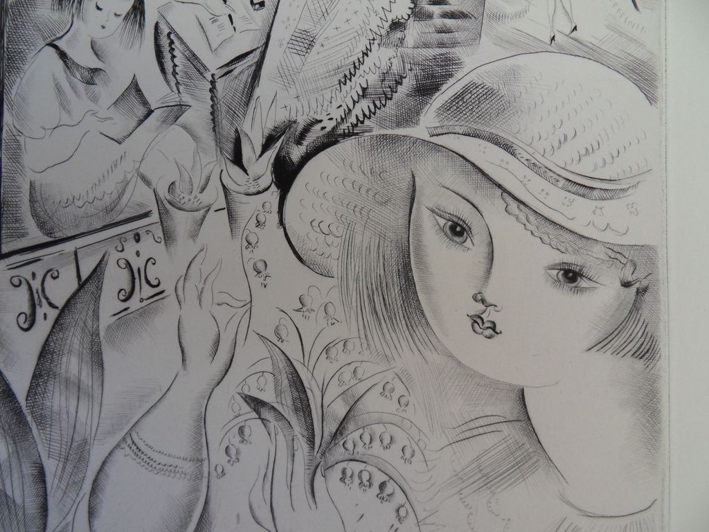 Mily POSSOZ : Jeunes filles au jardin - Gravure originale signée