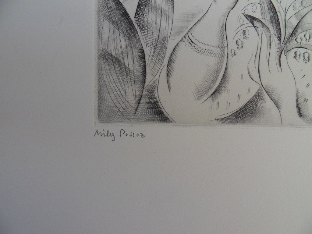 Mily POSSOZ : Jeunes filles au jardin - Gravure originale signée