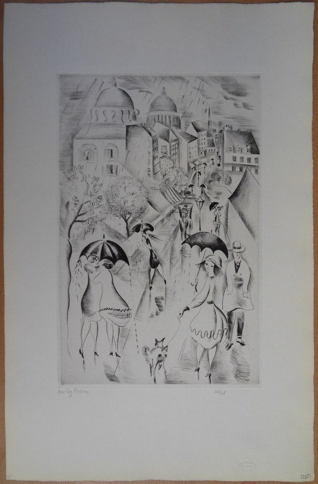 Mily POSSOZ : Paris sous la pluie - Gravure originale signée