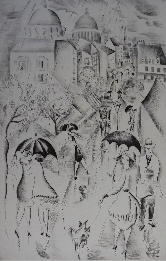 Mily POSSOZ : Paris sous la pluie - Gravure originale signée