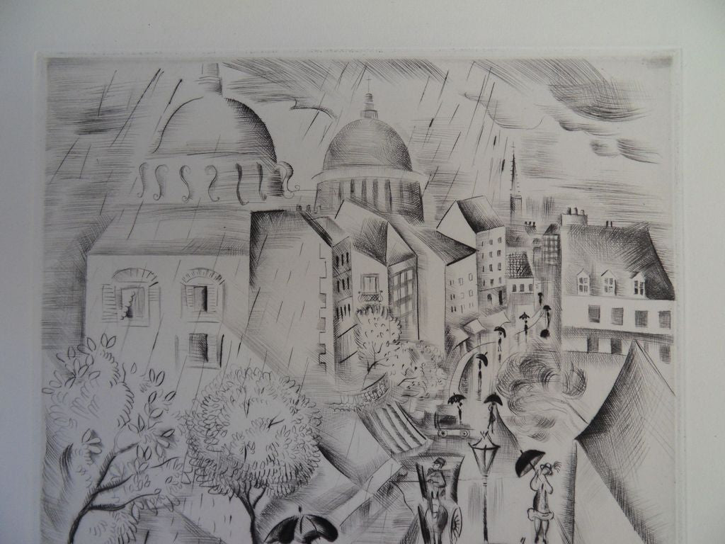 Mily POSSOZ : Paris sous la pluie - Gravure originale signée