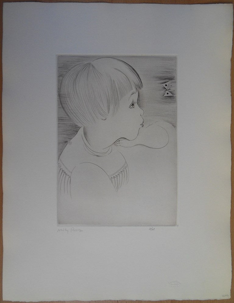 Mily POSSOZ : L'Enfant et le papillon - Gravure originale signée