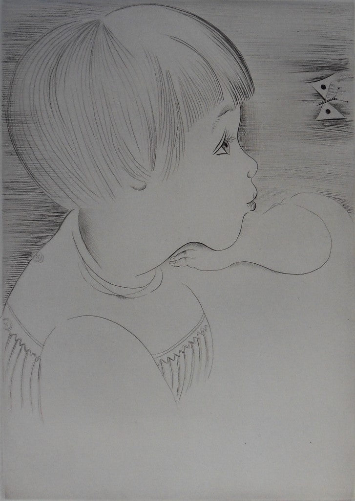 Mily POSSOZ : L'Enfant et le papillon - Gravure originale signée