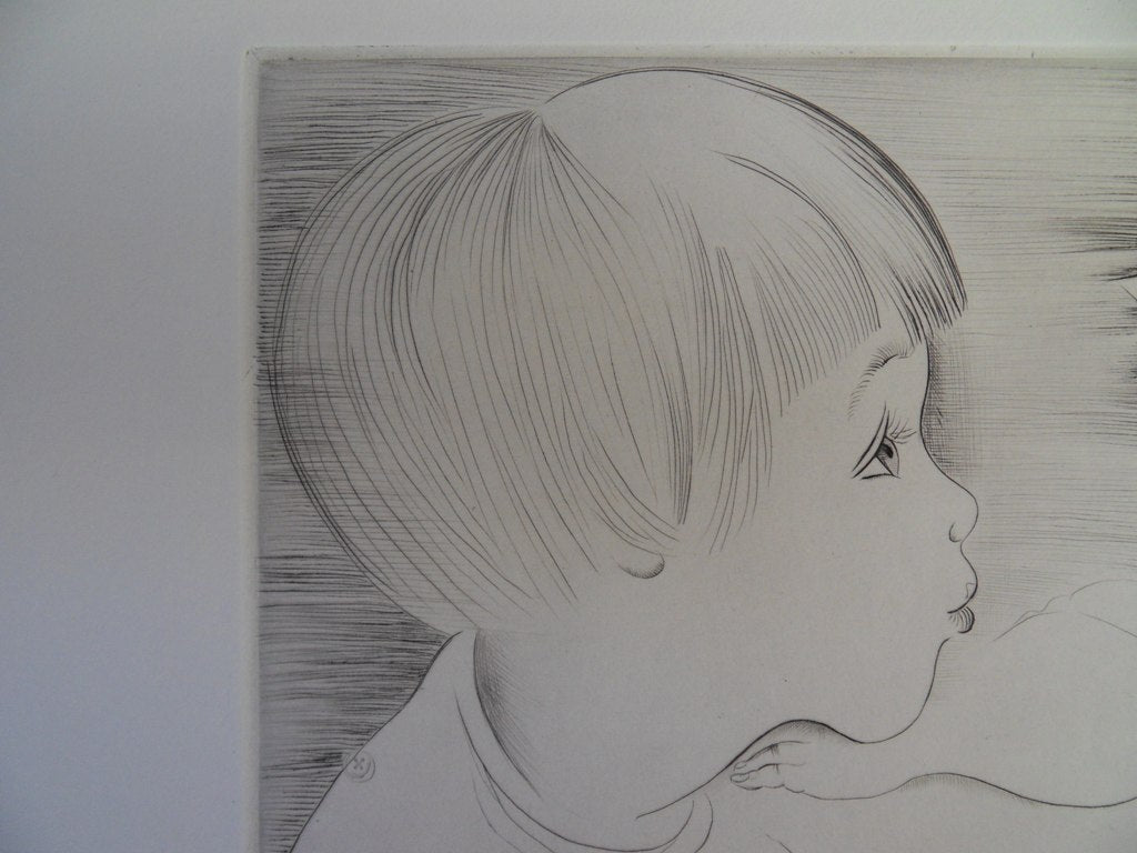 Mily POSSOZ : L'Enfant et le papillon - Gravure originale signée
