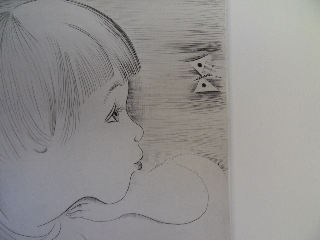 Mily POSSOZ : L'Enfant et le papillon - Gravure originale signée