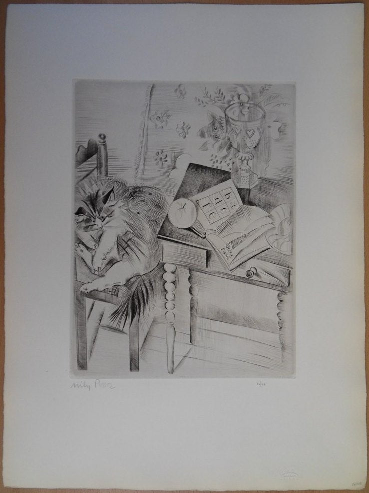 Mily POSSOZ : La sieste du chat - Gravure originale signée