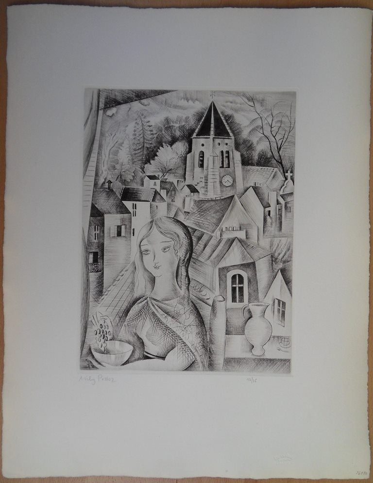 Mily POSSOZ : L'Eglise de Fontenay - Gravure originale signée