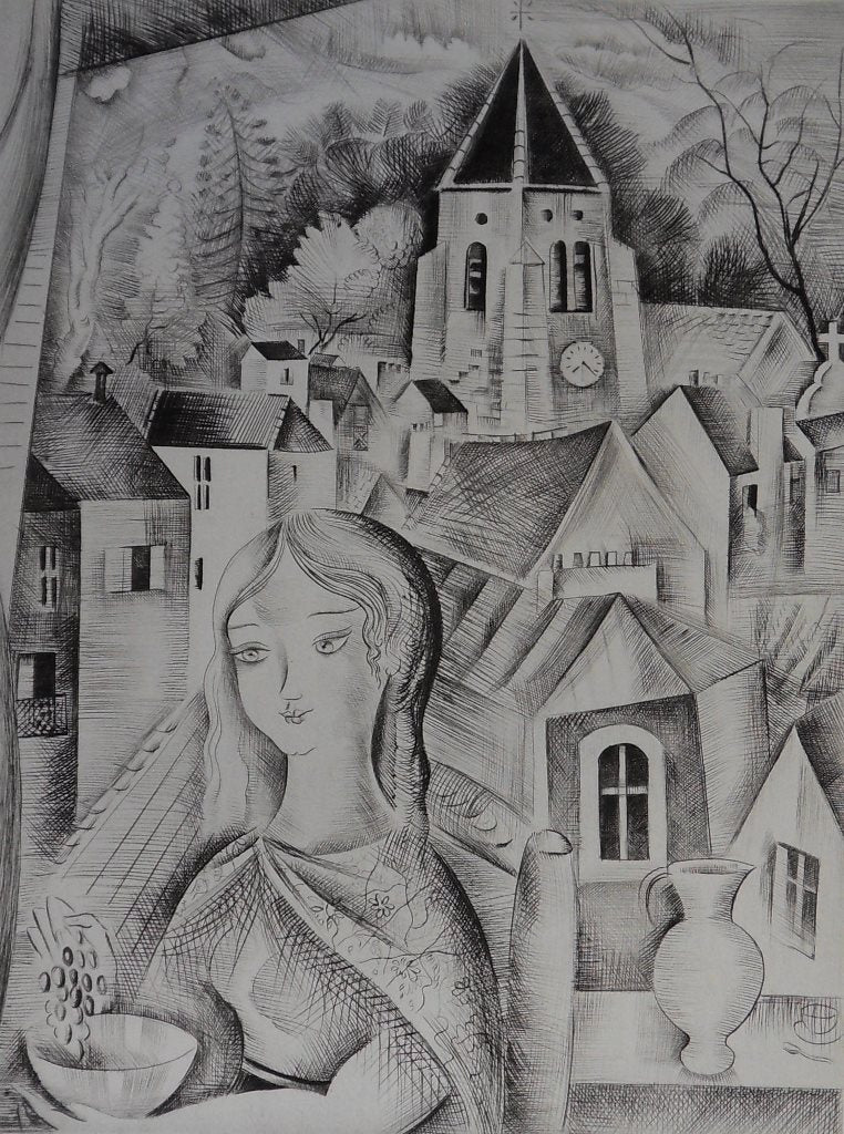 Mily POSSOZ : L'Eglise de Fontenay - Gravure originale signée