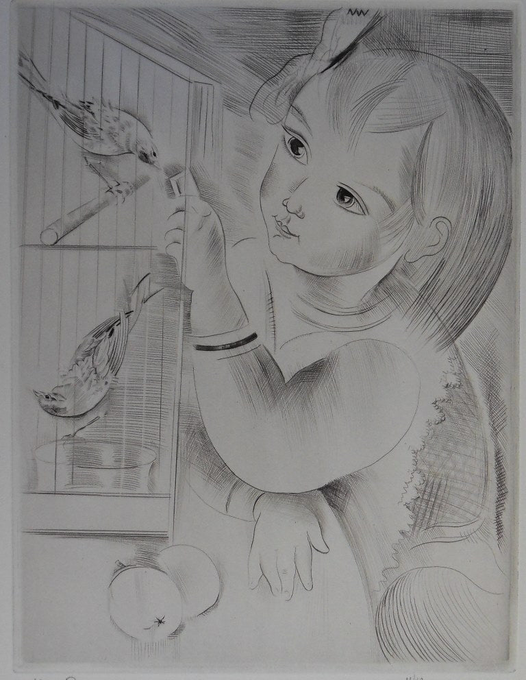 Mily POSSOZ : La cage aux oiseaux - Gravure originale signée