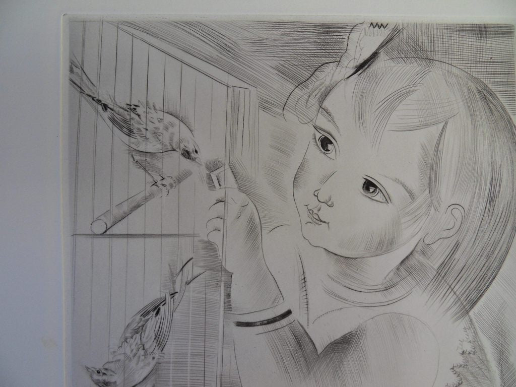Mily POSSOZ : La cage aux oiseaux - Gravure originale signée