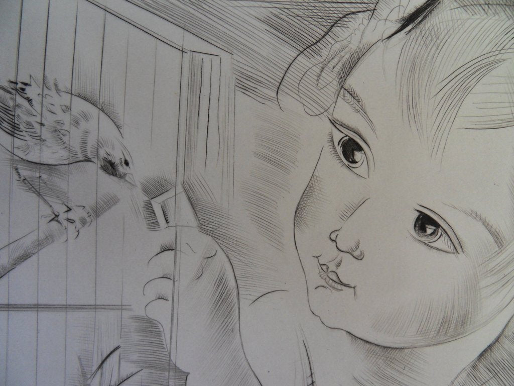 Mily POSSOZ : La cage aux oiseaux - Gravure originale signée