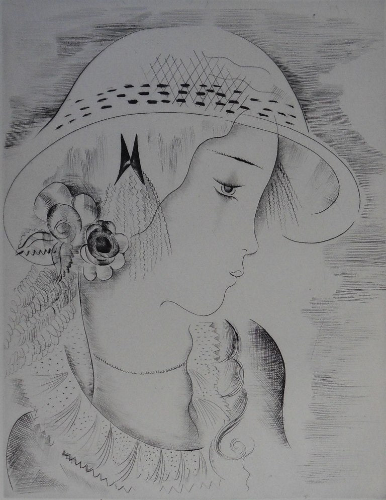 Mily POSSOZ : Portrait de jeune fille - Gravure originale signée