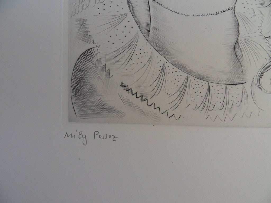 Mily POSSOZ : Portrait de jeune fille - Gravure originale signée
