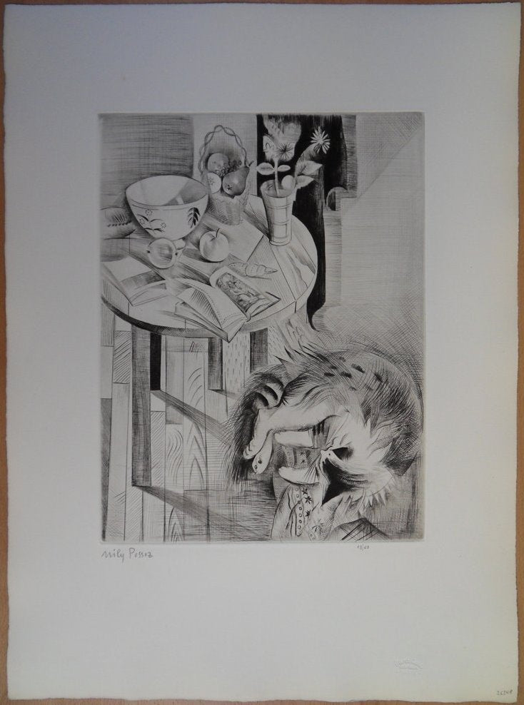 Mily POSSOZ : Le repos du chat - Gravure originale signée