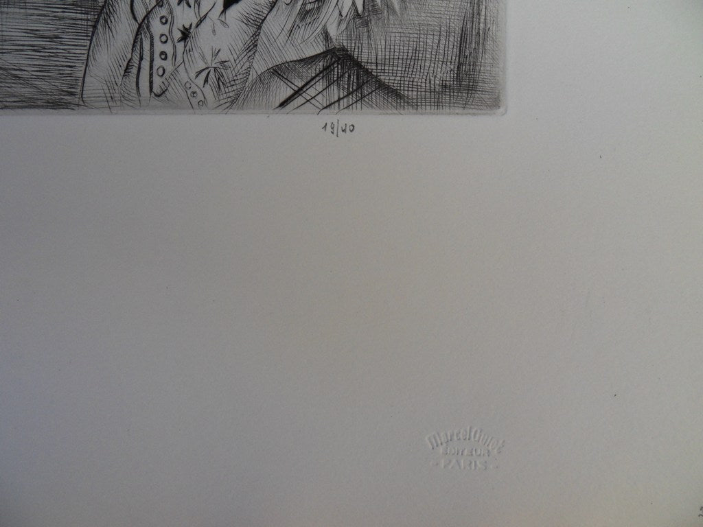 Mily POSSOZ : Le repos du chat - Gravure originale signée