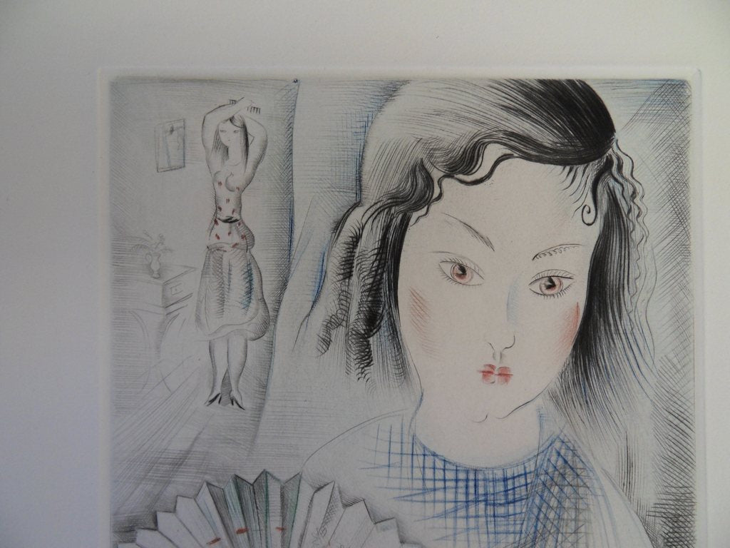 Mily POSSOZ : Jeune fille à l'éventail - Eau-forte originale signée
